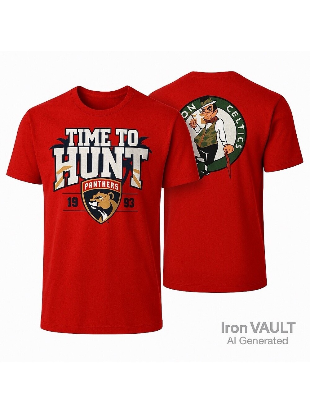 Fanatics Misprint Florida Panthers/Boston Celtics Red Graphic T-Shirt XL Defect